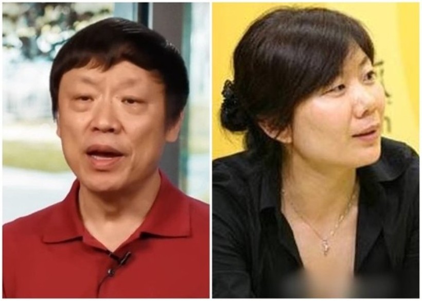 Tổng biên tập Thời báo Hoàn cầu Hồ Tích Tiến và bà Đoàn Tĩnh Đào, người tố cáo ông với Ủy ban Kiểm tra kỉ luật Trung ương Trung Quốc (Ảnh: Dongfang). 