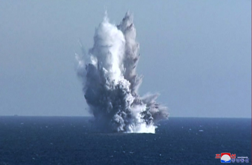 Vụ nổ thử nghiệm do tàu ngầm tấn công hạt nhân không người lái tiến hành hôm 23/3 (Ảnh: KCNA).