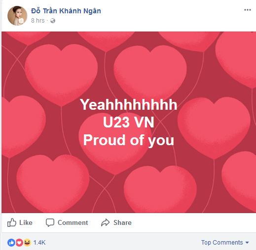 Các ngôi sao nói gì về “cơn sốc” mang tên U23 Việt Nam? ảnh 9 Đoạn status của Hoa hậu Đỗ Trần Khánh Ngân