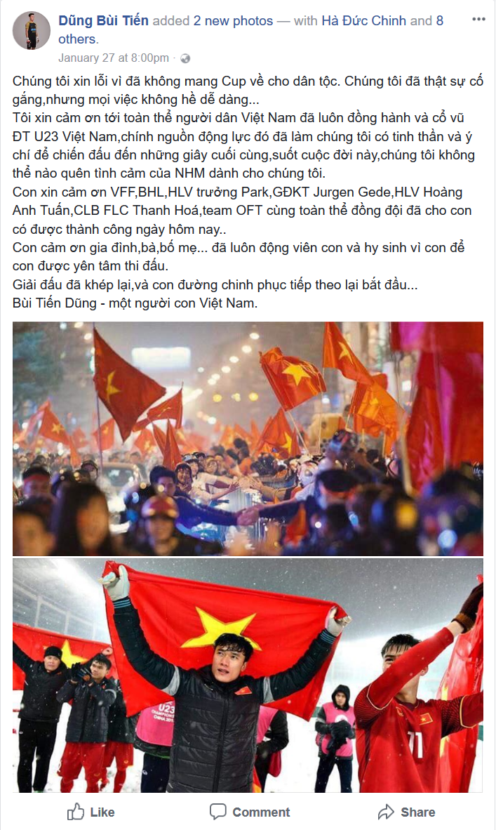 Tuyển thủ U23 Việt Nam chia sẻ gì trên "Phây" sau trận chung kết ảnh 5 Tuyển thủ U23 Việt Nam chia sẻ gì trên "Phây" sau trận chung kết ảnh 5