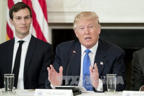 Tổng thống Mỹ Donald Trump và con rể Jared Kushner tại một cuộc họp ở Washington. Ảnh: EPA/TTXVN