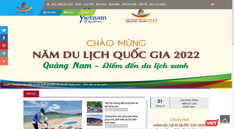 Trang chủ của Sở VH-TT và Du lịch Quảng Nam chính thức đưa “Hệ thống phần mềm du lịch thông minh tỉnh Quảng Nam” vào vận hành.