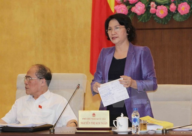 Phó Chủ tịch Quốc hội Nguyễn Thị Kim Ngân điều hành phiên họp. (Ảnh: Phương Hoa/TTXVN)