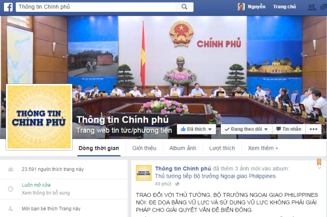 Tính đến chiều tối 21-10 đã có hơn 23.000 người “thích” trang "Thông tin Chính phủ" trên Facebook