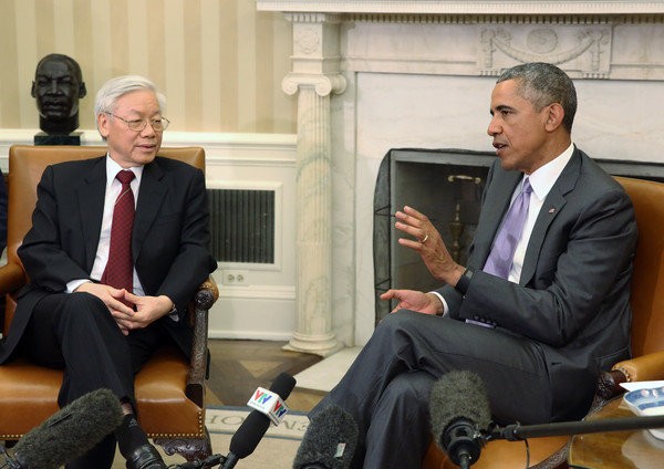 Trong buổi tiếp Tổng bí thư Nguyễn Phú Trọng, Tổng thống Mỹ Barack Obama đã cam kết sẽ đến thăm Việt Nam trước khi kết thúc nhiệm kỳ - Ảnh: Reuters