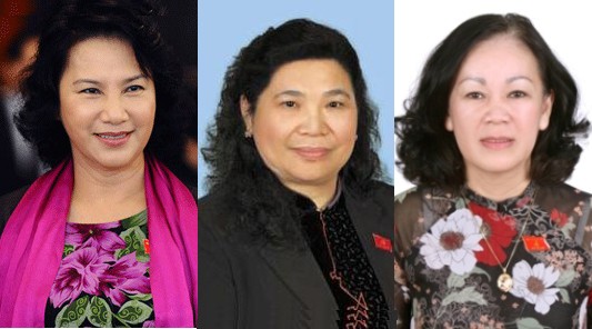 Ba nữ ủy viên Bộ Chính trị vừa được bầu (từ trái qua): Nguyễn Thị Kim Ngân, Tòng Thị Phóng và Trương Thị Mai