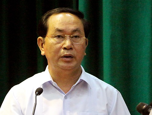 Chủ tịch nước Trần Đại Quang chia sẻ chương trình hành động với cử tri quận 1, TP HCM. 