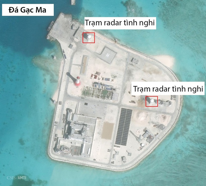 Đá Gạc Ma tại quần đảo Trường Sa đã bị Trung Quốc biến thành đảo nhân tạo phi pháp với các công trình quân sự