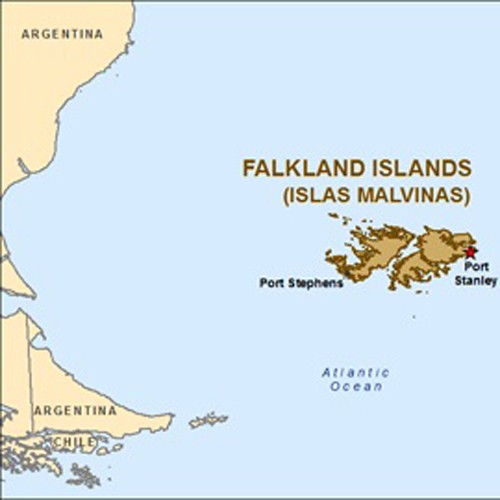 Quần đảo Falkland/Malvinas, nằm ở phía Nam Đại Tây Dương.