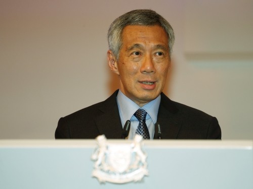 Thủ tướng Singapore Lý Hiển Long trong bài phát biểu quan trọng tại Đối thoại Shangri-La tối nay. Ảnh: ChannelNewsAsia
