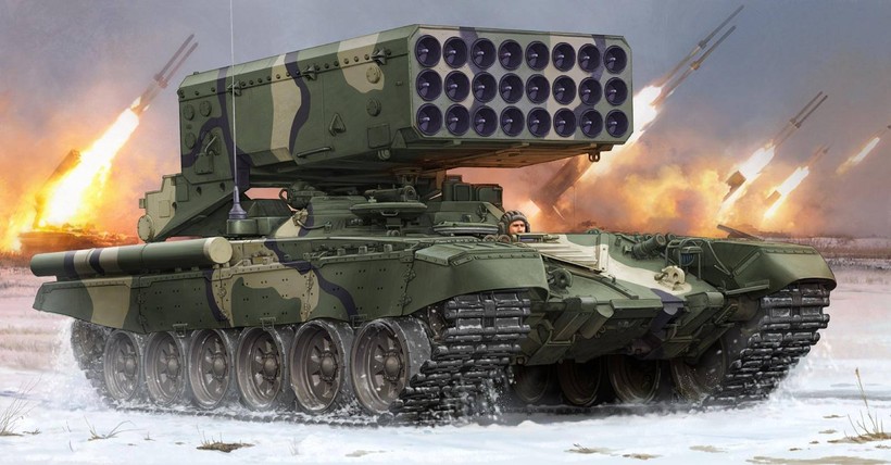Clip: Kinh hoàng pháo phản lực TOS-1 Nga gầm thét, dội lửa phiến quân Syria