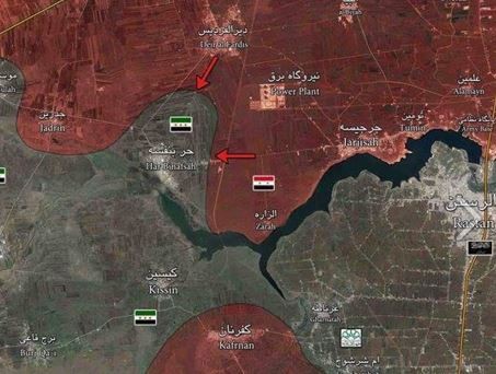 Vị trí làng Jarisah và hướng tấn công của quân đội Syria