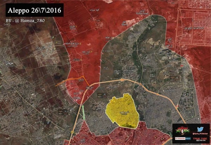 Bản đồ phần diện tích cuối cùng của lực lượng Hồi giáo cực đoan trước khi quân đội Syria hoàn toàn đóng cửa Aleppo
