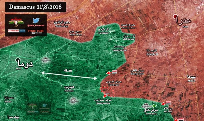 Bản đồ chiến sự vùng Đông Ghouta ngày 21.08.2016