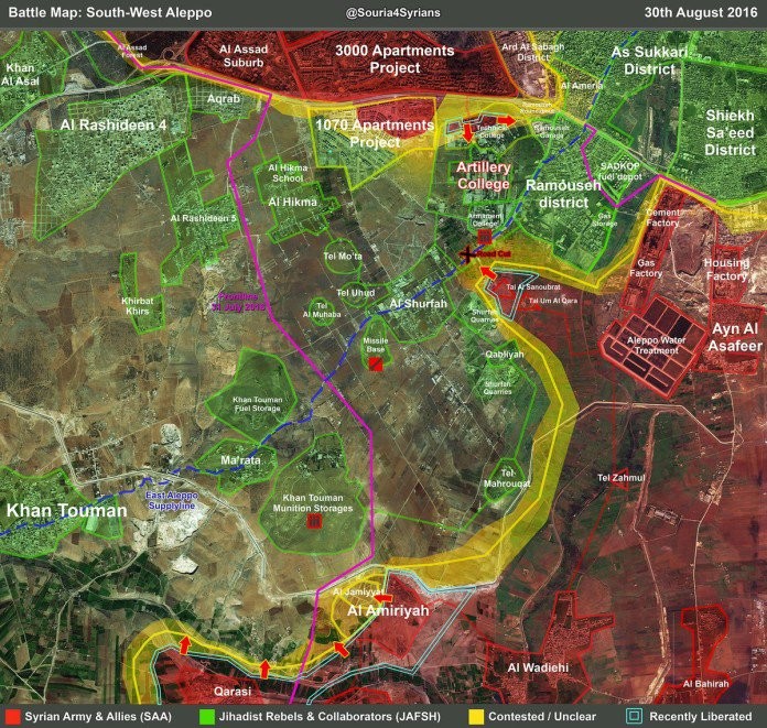 bản đồ chiến sự khu vực các quân Tây Nam thành phố Aleppo