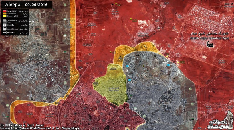 Bản đồ chiến sự thành phố Aleppo tính đến ngày 26.09.2016