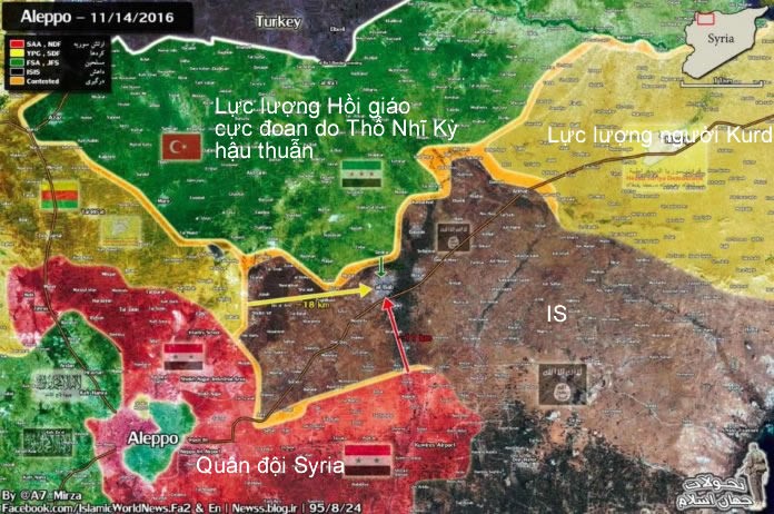 Bản đồ phân chia lực lượng và hướng tấn công chính của các bên vào Al-Bab