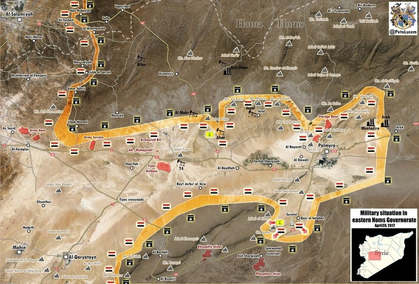 Quân đội Syria tấn công lớn, đánh đuổi IS ở nam Palmyra ảnh 1 Quân đội Syria tấn công lớn, đánh đuổi IS ở nam Palmyra ảnh 1
