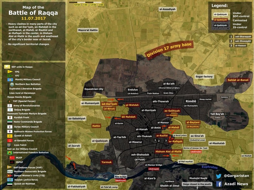 Tình hình chiến sự trong thành phố Raqqa, các mũi tiến công của SDF trên chiến trường