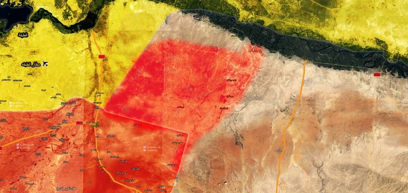 Bản đồ khu vực lực lượng Tiger giải phóng trên vùng nông thôn phía đông tỉnh Raqqa