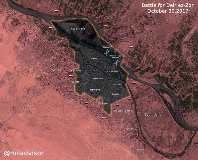Bản đồ tình hình chiến sự nội thị thành phố Deir Ezzor tính đến ngày 30.10.2017 - ảnh South Front