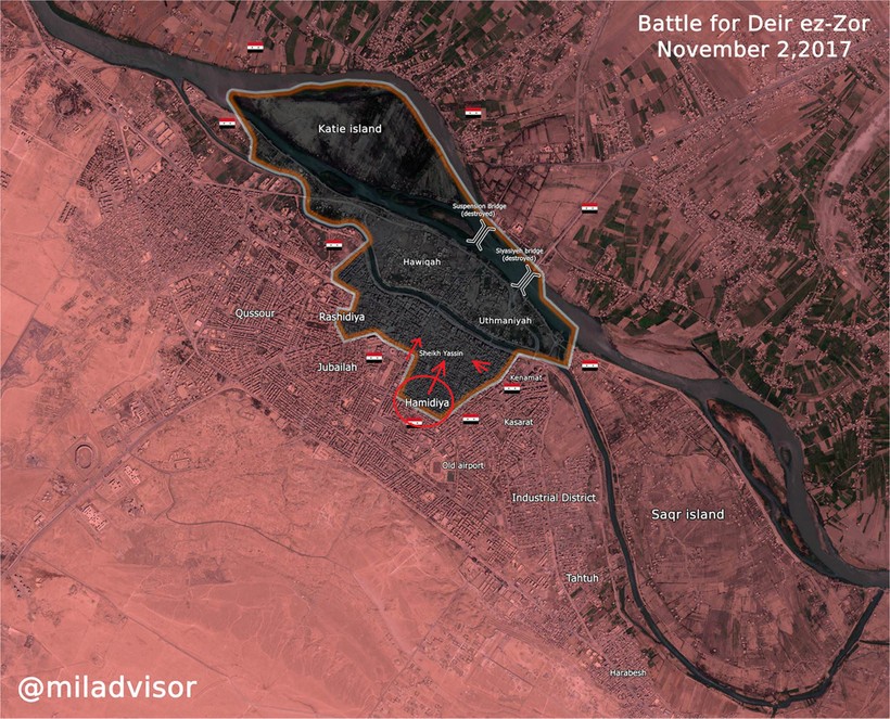 Bản đồ toàn cảnh thành phố Deir Ezzor tính đến ngày 02.11.2017 theo South Front 