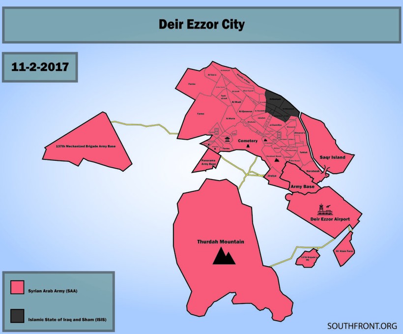 Bản đồ chiến sự thành phố Deir Ezzor, tính đến cuối ngày 02.11.2017 - ảnh South Front
