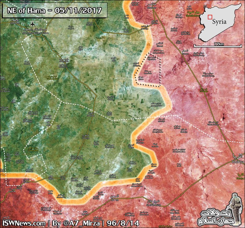 Bản đồ khu vực tấn công của quân đội Syria trên chiến trường Hama - ảnh South Front