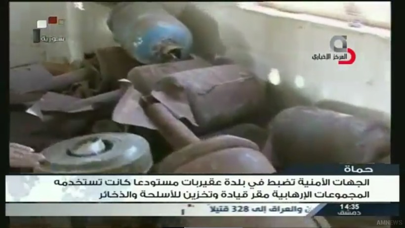 Kho vũ khí lớn của IS trên chiến trường miền đông Hama - ảnh video truyền hình Syria Al-Ikhbariya