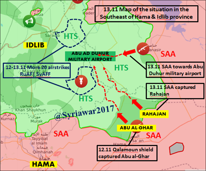 Sơ đồ các mũi tiến công của quân đội Syria trên vùng nông thôn phía bắc Hama - ảnh South Front