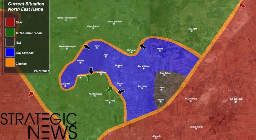 Vùng tấn công của IS trên chiến trường miền bắc Hama - ảnh South Front