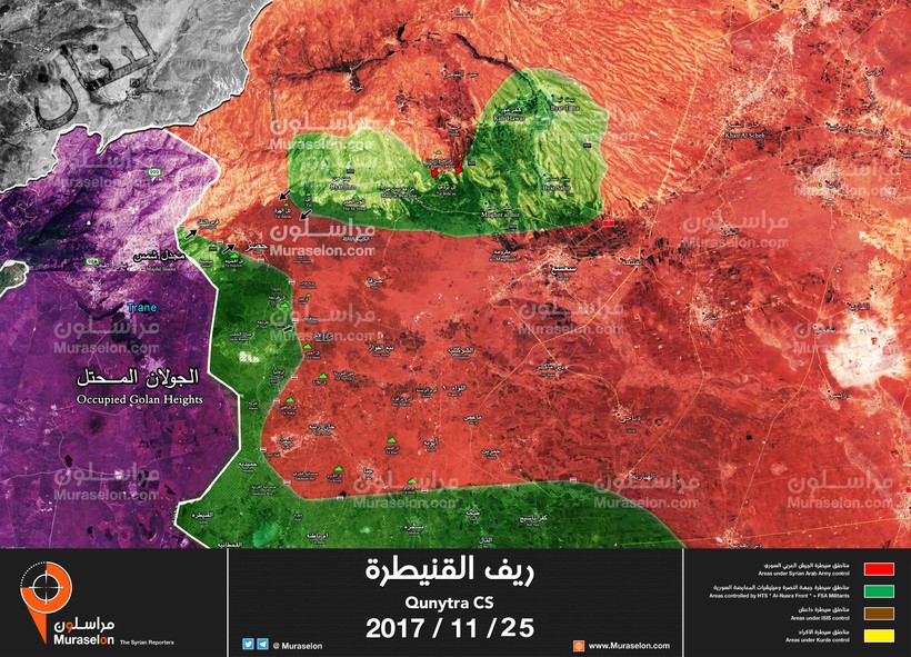 Bản đồ tình hình chiến sự trên cao nguyên Golan tính đến ngày 25.11.2017 theo Muraselon