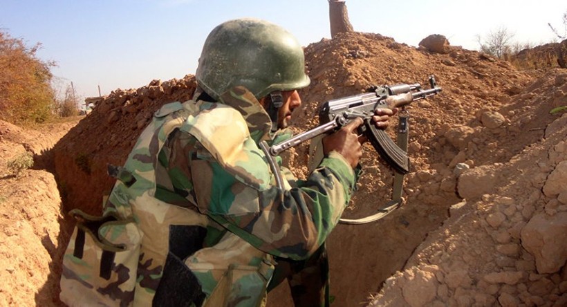 Binh sĩ Syria trên chiến trường Đông Ghouta - ảnh Masdar News