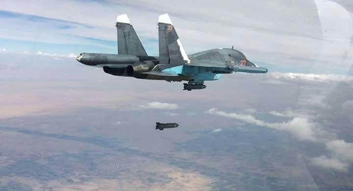 Máy bay ném bom Su-34 không kích trên chiến trường Syria - ảnh minh họa Masdar News