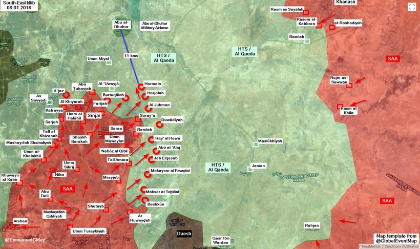 Các mũi tiến công của quân đội Syria trên chiến trường tỉnh Idlib - ảnh South Front
