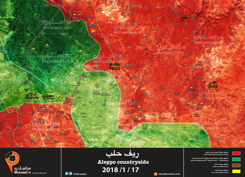 Bản đồ tình hình chiến sự Aleppo, Vệ binh Cộng hòa giải phóng thêm một thị trấn mới - ảnh Muraselon