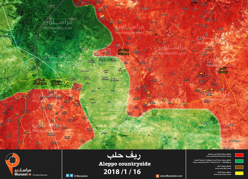 Tình hình chiến sự Syria, khu vực tây nam Aleppo tính đến ngày 16.01.2018 theo South Front