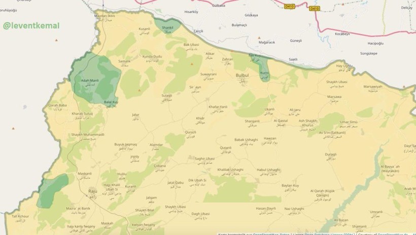 Chiến tuyến khi vực Afrin, các đơn vị quân đội Thổ Nhĩ Kỳ tiến vào khu vực người Kurd (màu xanh lá cây) - ảnh South Front