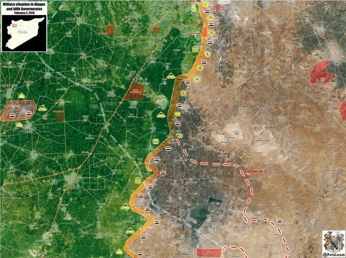 Bản đồ tình hình chiến sự tỉnh Idlib tính đến ngày 04.02.2018 theo SouthFront
