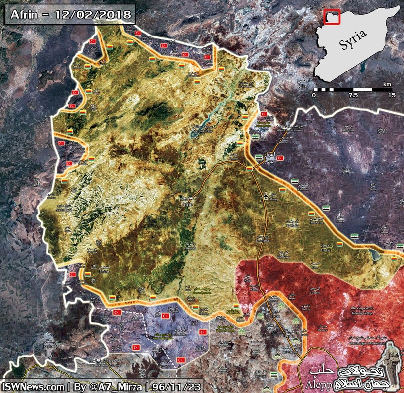 Tình hinh chiến sự khu vực chiến trường Afrin, người Kurd đang mất dần địa bàn. ảnh South Front