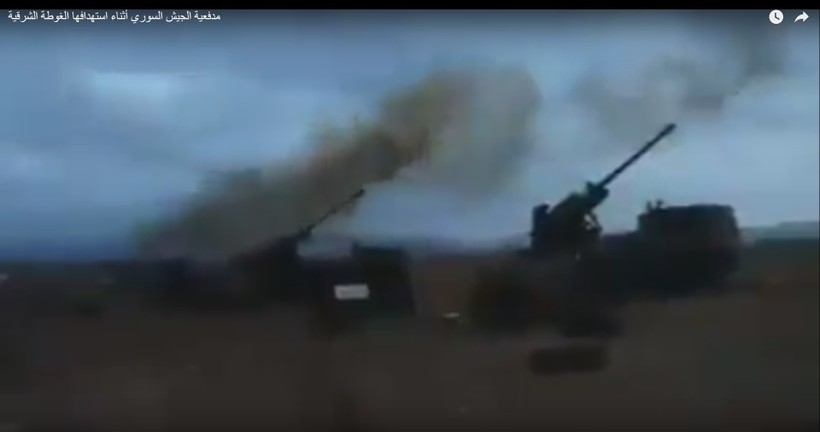 Pháo binh quân đội Syria bắn phá chiến tuyến phiến quân ở Đông Ghouta - ảnh minh họa video