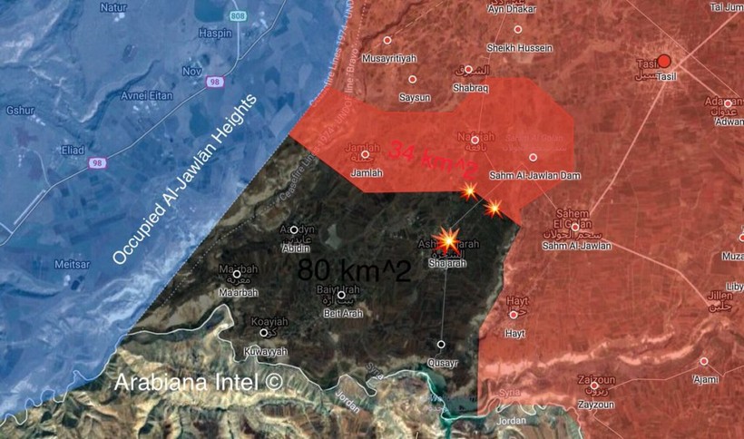 Những địa phận quân đội Syria vừa giải phóng ở Daraa. Bản đồ minh họa Masdar News