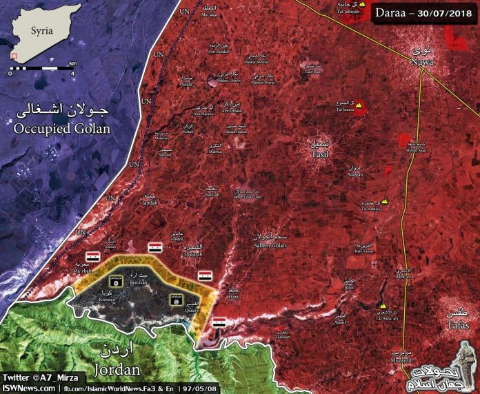 Quân đội Syria giành quyền kiểm soát khu phi quân sự Cao nguyên Golan. Bản đồ Masdar News