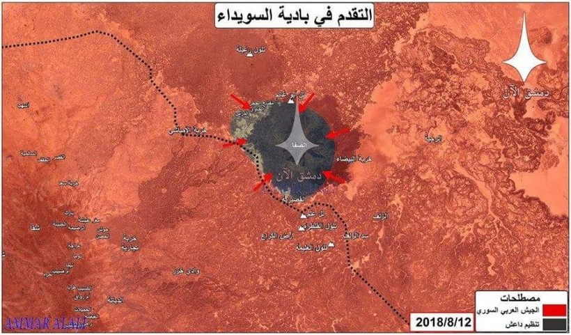 Quân đội Syria bao vây IS trên hẻm núi Al-Safa. Ảnh bản đồ Masdar News