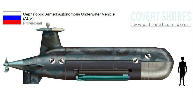 Tàu ngầm không người lái"Cephalopod" Nga. Ảnh minh họa của tài khoản Ivan O'Gilvi