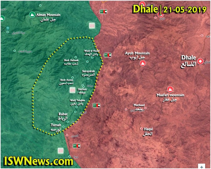Lực lượng Houthi chiếm giữ 13 ngôi làng thuộc tỉnh Dhale ở Yemen. Bản đồ South Front