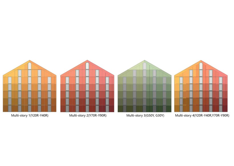 Các thiết kế màu sắc khác nhau với phương pháp pixel hóa cho nhà nhiều tầng. Ảnh Tạp chí Năng lượng mặt trời (2021).