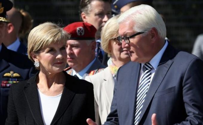 Ngoại trưởng Australia Julie Bishop kêu gọi EU ủng hộ ngăn chặn hành vi “cướp đất” của Trung Quốc ở Biển Đông. Ảnh: AP 