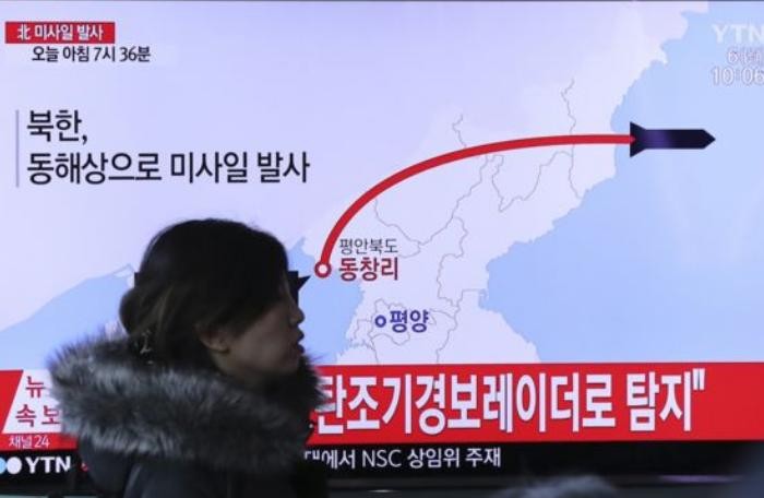 Ngày 6/3/2017, Triều Tiên được cho là tiếp tục phóng tên lửa đạn đạo. Ảnh: BBC