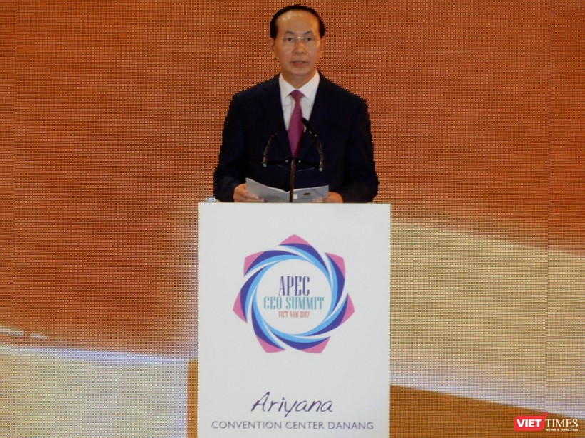 Chủ tịch nước Trần Đại Quang phát biểu tại CEO Summit 2017 - Ảnh: Hồ Xuân Mai